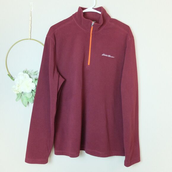 Eddie Bauer Maroon Fleece 1/4 Zip Pullover Sweater Size Large - Picture 9 of 10